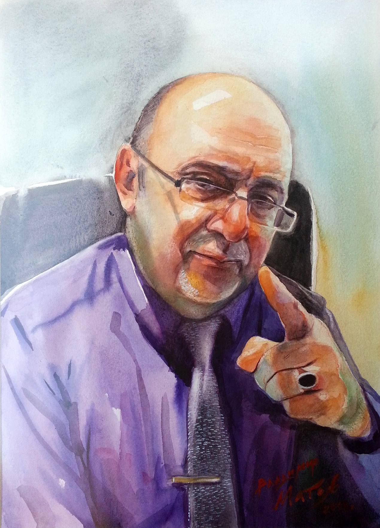 Watercolor portrait of Dr Borimir Furnadzhiev
